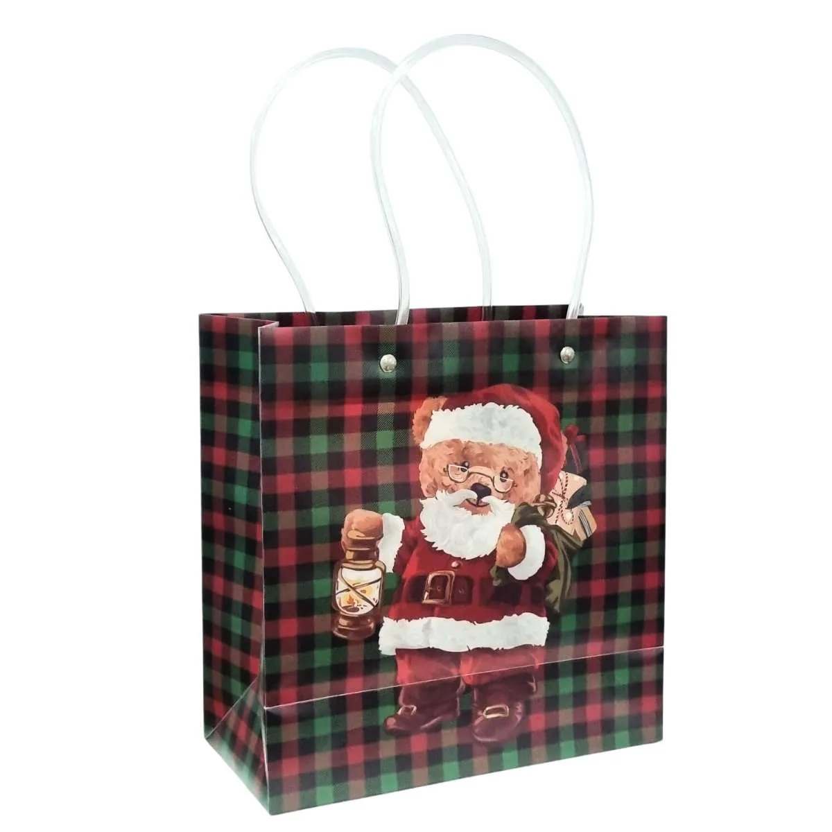 SACOLA NATAL PLASTICA 21,5 X10 X 22CM URSO